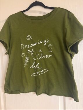 Maeve Olive Green Graphic Tee - White Logo Print